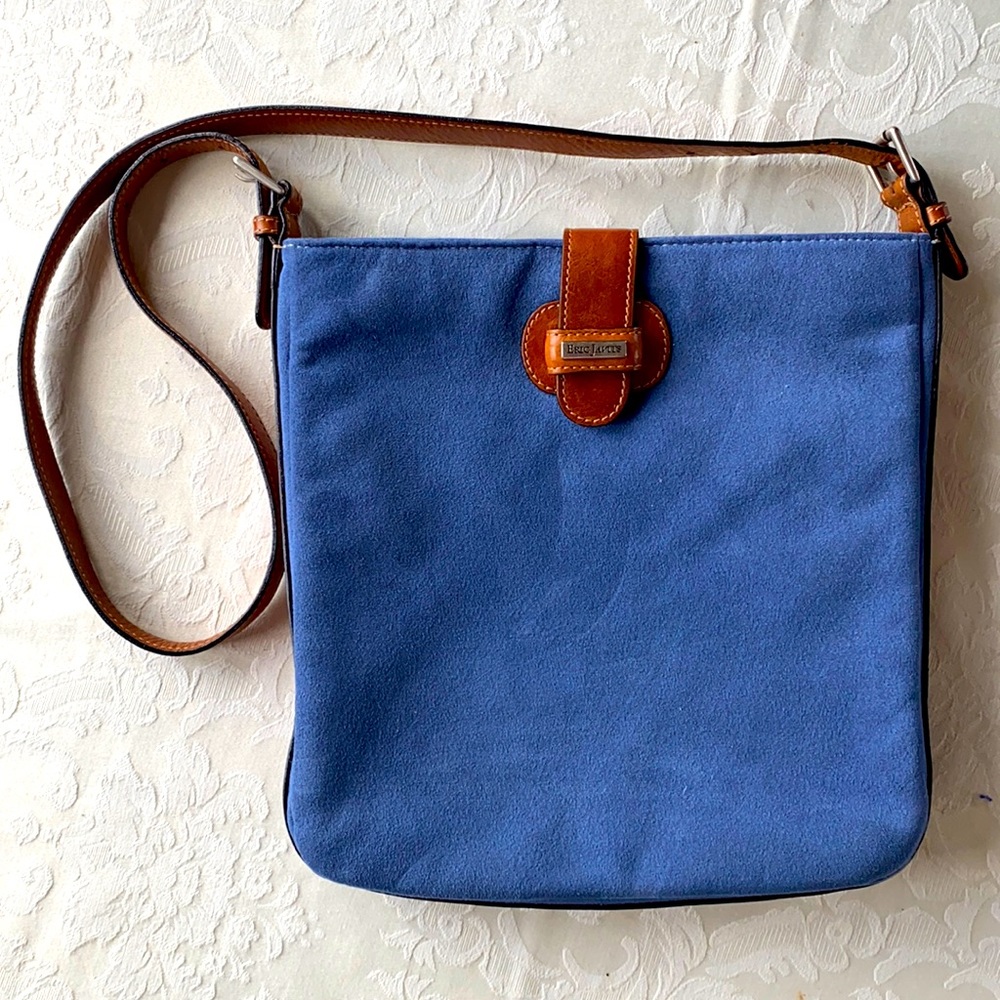 Eric Javits blue suede crossbody purse